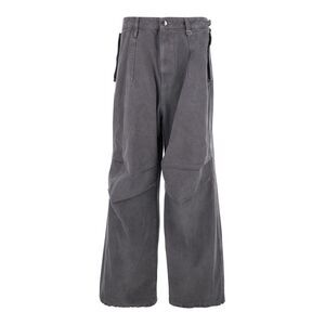 Wooyoungmi Men Grey Pants With Belt Loops In Cotton Man
